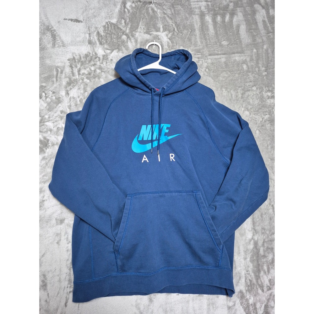 Nike Air Mens XL Blue Fleece Pullover Hoodie Raglan Graphic Sweatshirt